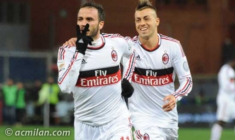 Pazzini scores for AC Milan against Genoa, foto by acmilan.com